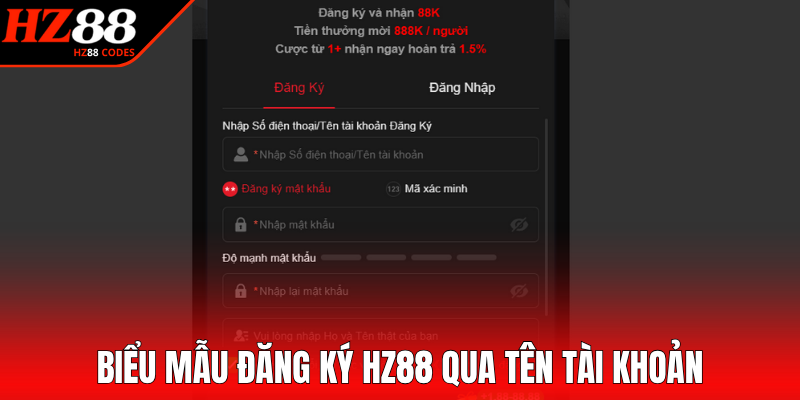 Biểu mẫu đăng ký qua tên tài khoản